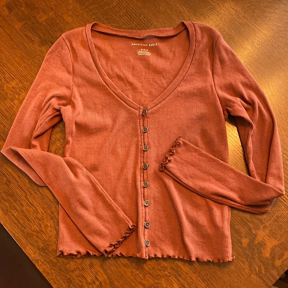 button down lettuce edge long sleeve